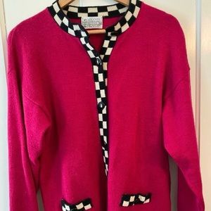 Vintage pink wool Pendleton button down cardigan sweater with checkered trim